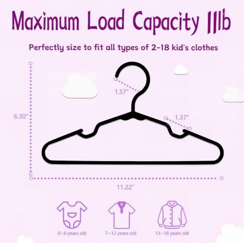 Image of 12 Pcs Kids & Baby Clothes Hanger Set, Premium Plastic Hangers for Dresses, Tops, Rompers & Baby Wear, Space Saving,Perfectly Size to fit All Types of 0-18 Kid's Clothes