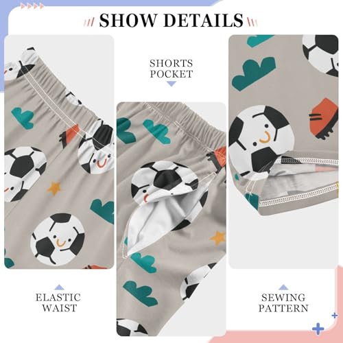 Boys' Pants Soccerballs and Boots Beige Long Bottoms Jogger Pants Elastic Waist Trousers with Pockets S-XL4