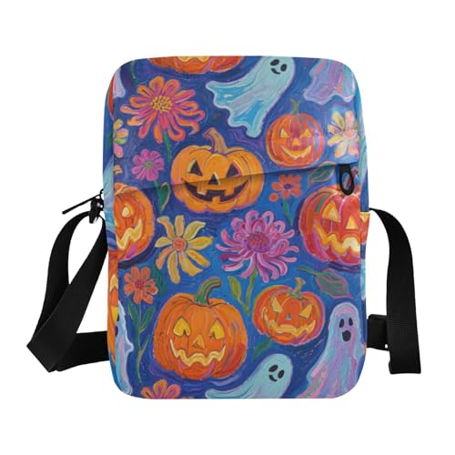 KLL Halloween Pumpkins and Ghosts messenger bag Vegan Leather mens shoulder bag Casual Shoulder Hand Bag For Woman