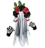 Funsveta Halloween Headband Day of The Dead Headpiece Flower Hairband Party Festival Fancy Dress Cos