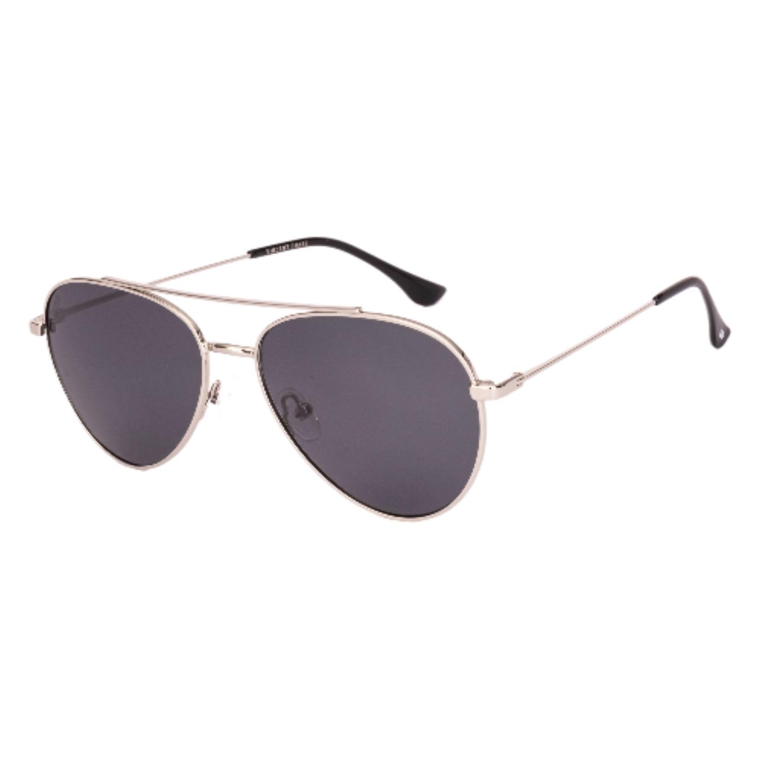 Polarized and 100% UV Protected | Branded and Stylish Sunglasses | Shiny Silver - Grey Full Rim Pilot | For Men & Women | Medium | VC S18689-C1