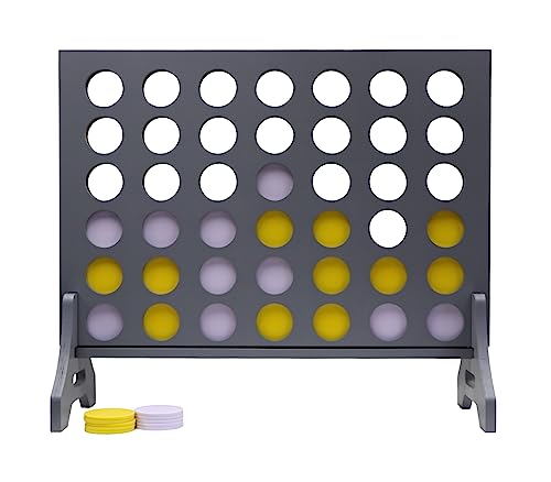 Image of Giant 4 in a Row Game for Family & Adults - Tailgating Pros Jumbo Grey Wooden Four in a Row Indoor & Outdoor Yard Game for Family Party Fun, Portable Activities for Patio, Backyard, and Camping