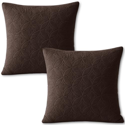Image of HOKIPO 100% Leakproof Quilted Cushion Cover for Sofa 22x22 Inches, Set of 2, Espresso Brown (AR-6281-DBR*2)