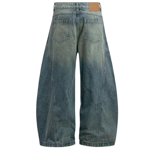 Men’S Wide Leg Baggy Vintage Denim Jeans with Zipper Fly Mid Waist Loose Fit Light Wash Casual Pants 5
