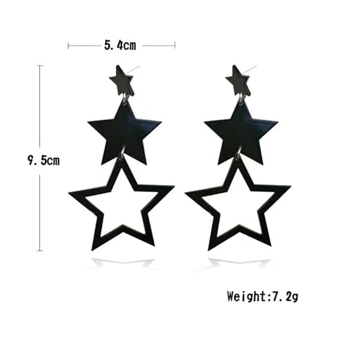 Multilayer Acrylic Big Star Dangle Drop Earrings For Women Girls, Colorful Neon Geometric Pentagram Long Tassel Earrings Y2K 80S Party Charm Jewelry Hot Pink #TOP1