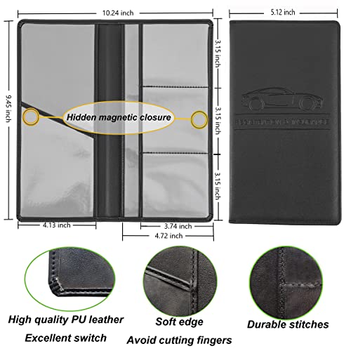 Image of Premium Faux Leather Car Registration and Insurance Faux Holder ,Black Registration Insurance Card Holder ,Glove Box Organizer Makes Your Documents In Order.