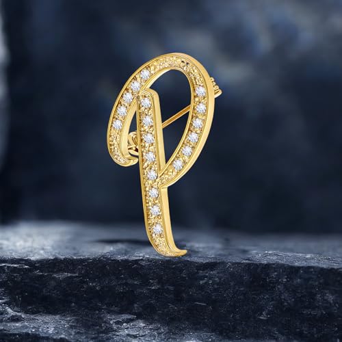 Image of Cicy Bell A-Z Initial 26 Letter Brooch Pins 18k Gold Plated Cubic Zirconia Breastpin Name Personalized Gifts for Women Men