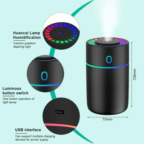 Image of STHIRA 230ml Car Humidifier, Car Humidifier Diffuser, 2 Mist Modes with Colourful Lights, Essential Oil Diffuser, Automatic Shut-Off USB Power Supply Mist for Home, Office, Travel
