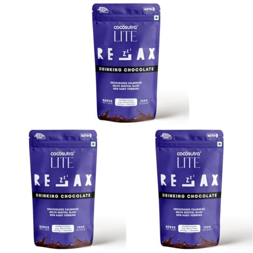 Image of Cocosutra RELAX Sugar-Free Drinking Chocolate with Melatonin & Ashwagandha | Sleep Aid | Non-Habit Forming | Keto Friendly | Ages 14+ | 200g | 10 Servings (Pack of 3)