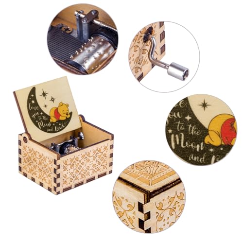 Yesnote Pooh Music Box Gift for Daughter, Love you to the Moon and Back Gift for Daughter Son Mom Dad Birthday Valentine Day Anniversary Wooden Music Box Play You Are My Sunshine - Image 3