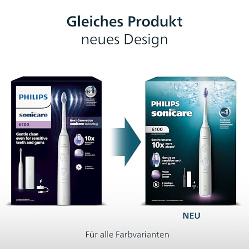 Philips Sonicare 6100 elektrische Zahnbürste, Schallzahnbürste, 2 Putzmodi, 3 Intensitätsstufen, Andruckkontrolle, EasyStart, SmarTimer, Reiseetui, Marineblau, Modell HX7403/01 [Neue Technologie]