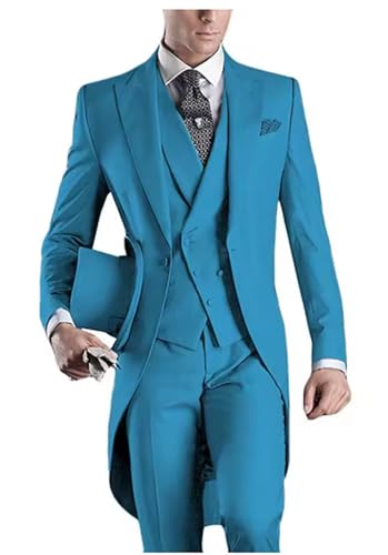 FLwuhui Long Tail Coat Mens 3 Pieces Suit Casual Formal Business Groomsmen White Burgundy Lapel Jacket Vest Pant for Wedding