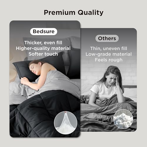 Bedsure Twin Comforter Set - 5 Pieces Reversible Black Bedding, Twin Size Bed Set for All Seasons, Bed in a Bag with Down Alternative Comforter, Sheets, Pillowcase & Sham