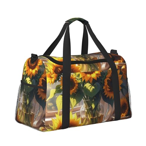 Romantic Sunflowers Print Travel Duffle Bag - Foldable Personal Item Travel Bag for Women & Men,Carry-On Convertible Crossbody Tote Bags with Adjustable Shoulder Strap & Pockets 13x10.2x19.7 in3
