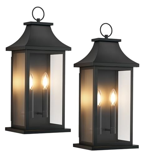 Image of Large Outdoor Wall Lights 22'' Modern Black Exterior Wall Lanterns, 2 Pack