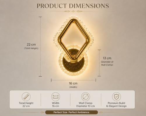 Image of FILLISKA Luxurious Acrylic Crystal Wall Lamp with Adjustable Colour Changing Function, Elegant Finish (Acrylic LuxuriousGold-2061)
