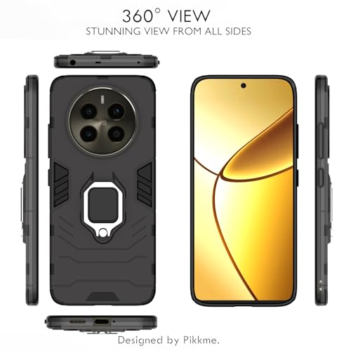 Image of Pikkme Polycarbonate D5 Tough Armor Back Cover|360 Protection Case|Ring Holder Stand Bumper Case for Realme 12 Plus 5G /P1 5G /Narzo 70 5G /70 Pro 5G(Black)