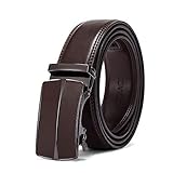 Men's Leather Belt Automatic Ratchet Buckle Slide Belt for Dress Casual Trim to Fit with Gift Box