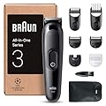 Braun Rifinitore All-In-One Series 3, Rasoio Elettrico Barba E Capelli 8In1, Con Lama Ultra Affilata, 14 Lunghezze, 50 Minuti di Autonomia, Styling Facile e Veloce Per Viso E Capelli, AIO3545 Nero