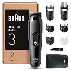 Braun Rifinitore All-In-One Series 3, Rasoio Elettrico Barba E Capelli 8In1, Con Lama Ultra Affilata, 14 Lunghezze, 50 Minuti di Autonomia, Styling Facile e Veloce Per Viso E Capelli, AIO3545 Nero