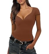 UNIANKIYA Womens Deep V Neck Corset Crop Top Short Sleeve Slim Fit Backless Sexy Y2K Going Out To...