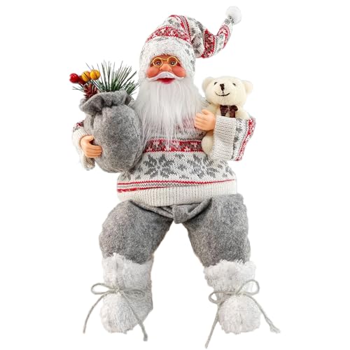 CutitiUU 35 cm Grau Karierter Weihnachtsmann sitzend...
