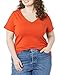 Amazon Essentials Women's Plus Size Short-Sleeve V-Neck T-Shirt, Pack of 2, Charcoal Heather/Tomato Red, 3X