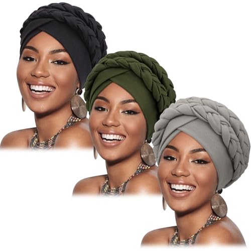 Image of DRESHOW Turban Pre-Tied Twisted Hat Thread African Head Wraps for Black Women Chemo Cancer Cap Braid Hair Cover