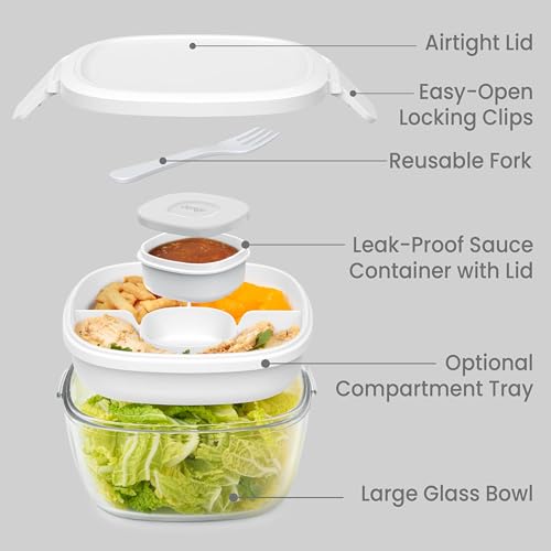 Image of Bentgo Glass Salad Container with Airtight Lid & Leak-Proof Sauce Cup