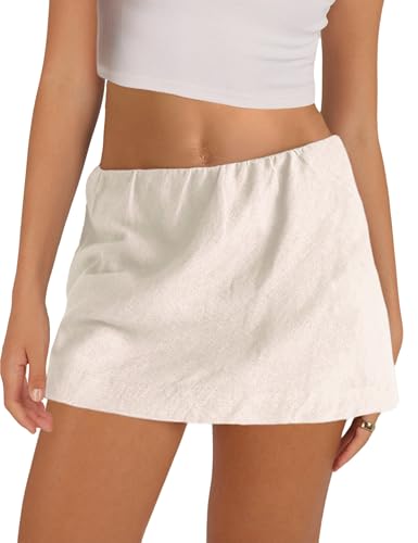 Gozoloma Womens Cotton Linen Skorts Casual Cute A-Line Mini Skirts with Ruffle Inner Waistband(Apricot-S)