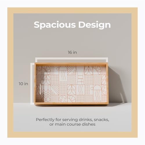 Image of Lifelong Premium Handcrafted Wooden Tray for Serving(16x10inch) Tray Set for Decoration | Kitchen & Dining Organizer | Premium MDF | Large, Medium, Small Multipurpose Tray | Enamel Coated Waterproof
