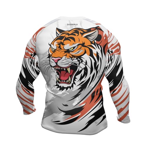 Tiger Baselayer Compression Rash Guard Shirt Men's Long Sleeve Fight Wear for MMA BJJ Muay Thai Jiu Jitsu3