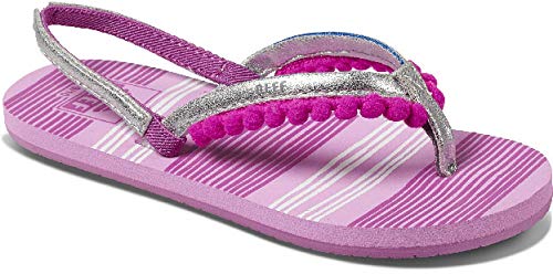 Reef - Girls Little Pom Pom Sandals, Size: 5/6 M US Toddler, Color: Orchid
