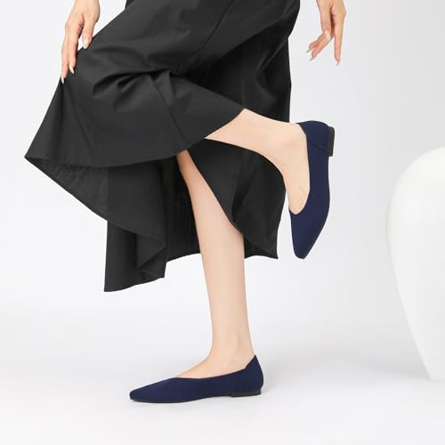 Image of Semwiss Women's Ballet Flats Comfortable Work Dressy Pointed Toe Shoes | Office-ready Comfort: Breathable Knit, Soft Memory Foam, Slip-on Lightweight, Foldable Flats for Business Casual & Formal