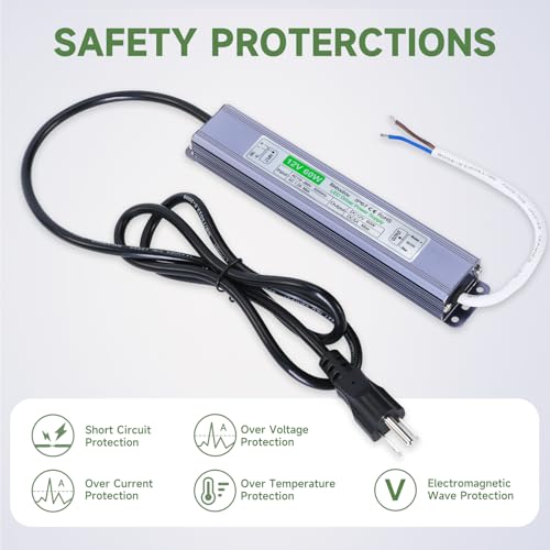 Image of 12V 60W LED Driver IP67 Waterproof LED Transformer, Low Voltage Power Supply with 3-Prong US Plug for Any Outdoor & Indoor LED Lights, Computer Projects