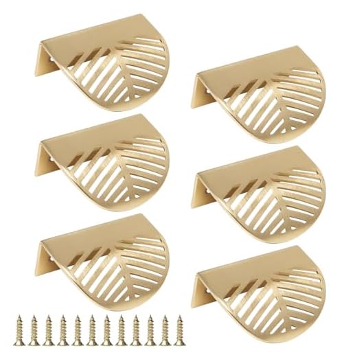 Sixfolo Tiradores Dorados para Muebles 6 Piezas Tiradores de Cajones en Forma de Hoja tiradores Armarios Dorados de Aleación Zinc Tiradore Invisibles dorados con Tornillos para Muebles Cocina(32mm)