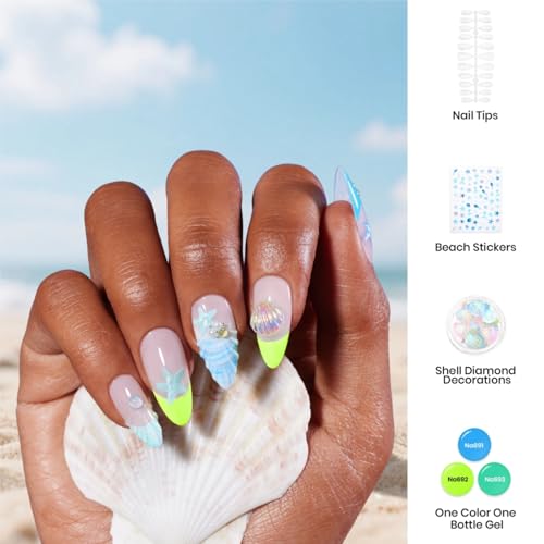 Image of Beetles Neon Gel Nail Polish Set, Summer Color Gel Polish Kit Hot Pink Red Yellow Green with Mini LED Nail Lamp, Base Top Coat Nail Art Brushes, Summer Pretty Box Salon Home DIY Gift Basket for Women