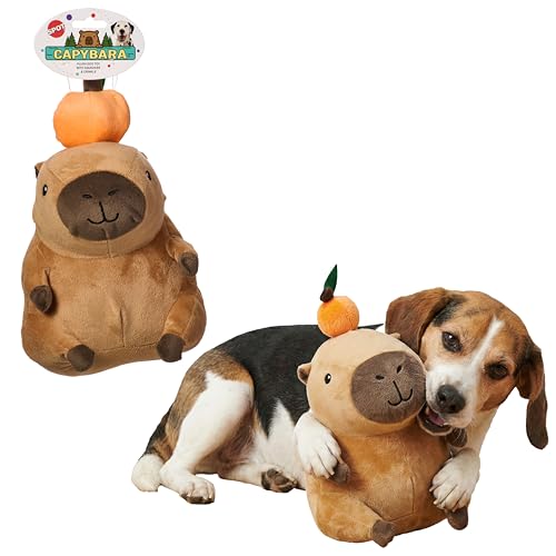 SPOT Capybara with Orange Plush Dog Toy, Soft Stuffed Squeaky & Crinkle Toy for Calm and Gentle Play, Adorable Capybara, for Light Chewers and Small Dogs, 8 Inch