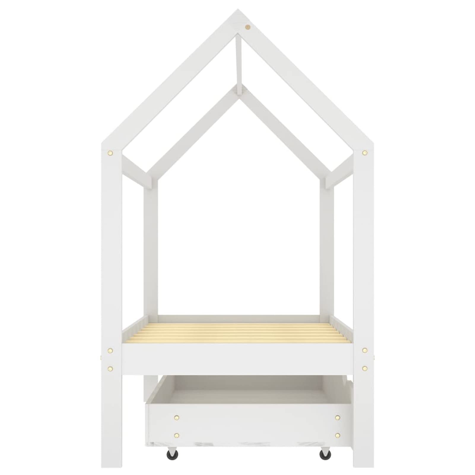 Chusui Kinderbett mit Schublade, Kinderbett, Hausbett, Betten, Kinder Bett, Weiß Massivholz Kiefer 80x160 cm