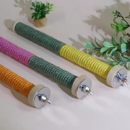 Image of 2pc Bird Perch Woven Rope Wooden Stand, Colored Solid Hemp Rope Bird Perches for Cage(9.85IN)
