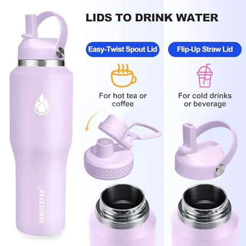 Image of SENDESTAR 40oz Water Bottle Wide Mouth Stainless Steel Vacuum Insulated Double Wall with 2 Straw Lids Fit in Any Car Cup Holder