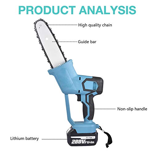 Weelmusic Mini Electric Cordless Chainsaw, 8 Inch 880W Durable Handheld Rechargeable Lithium Battery Chain Saw with Copper Brushless Motor, 2 Pieces Batteries