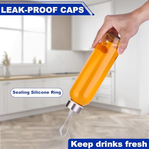 3 Packs Glass Water Bottles with Lid Clear Juice Bottles Reusable Bottle with Stainless Steel Cap Glass Cups Liquid Storage Containers for Juicing Beverage Refrigerator Travel-18oz - Image 5