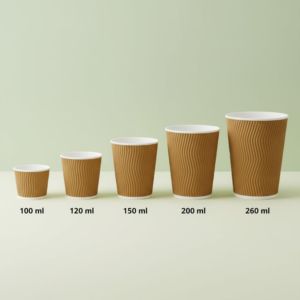Khaana Packaging 120ml Ripple Paper Cups Pack of 100 | Eco-Friendly Disposable Paper Cups for Hot & Cold Beverages | Leak-Proof, Thick & Durable, Sustainable Ripple Cups | Brown 4