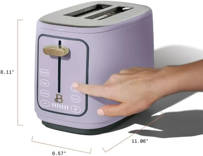 Beauti 2 Slices Toaster with Touch Activated Display, 900 W, Bagel/Frozen/Reheat Presets, Wide Slots, Easy Cleaning (Lavender)