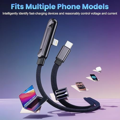 Image of Verilux PD 27W Type C to Lighting Fast Charging Cable with Stand, 6.6Ft Nylon C Type Charger Cable with 480MBPS Data Transfer, Lighting Right Angle for iPhone 14 /14 Pro /14 Pro Max /13 /12 /11 /XR /XS /X