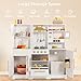 Kinder King Wooden Kids Play Kitchen, Toy Kitchen Playset for Toddler, Play Kitchen Set w/Real Sounds, Pretend Coffee Machine, Kitchen Hood, Sink, Ice Maker, Gift for Boys Girls Age 3+, White