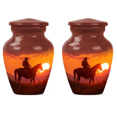 Image of Cowboy Urn - Small Urns for Human Ashes - Adult Cremation Urns - Cremation Urns for Burial - Ash Holders for Human Ashes (3 inch Pack of 2)