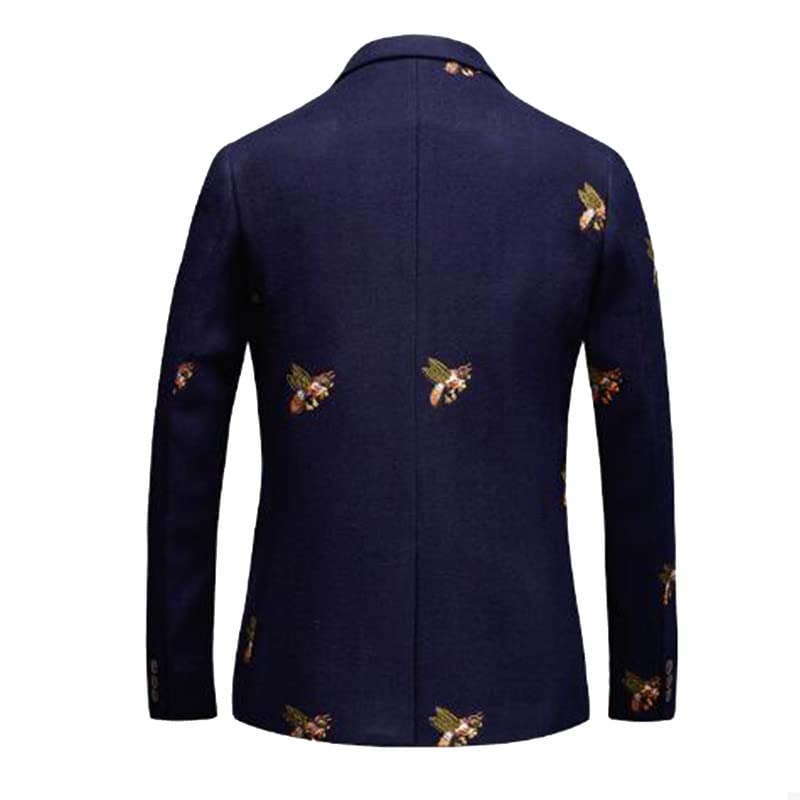 Mens Woolen Suit Jacket Bee Embroidery Blazer Casual 1 Button Sport Coat for Dinner, Party, Graduation2