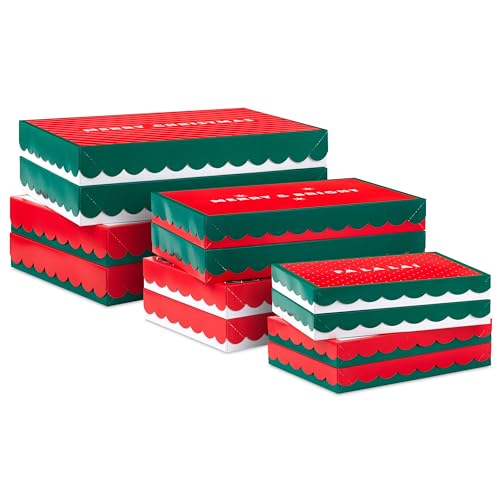 Hallmark Red and Green Christmas Gift Box Assortment (12 Boxes with Scalloped Lids: 4 Small, 4 Medium, 4 Large) for Ties, Socks, Shirts, Sweaters - Image 5